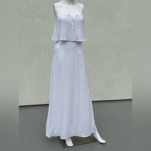 BCBGMaxAzria Alyse White Strapless Layered Maxi Dress